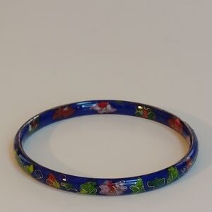 Vintage Blue Floral Cloisonné Bangle Bracelet by